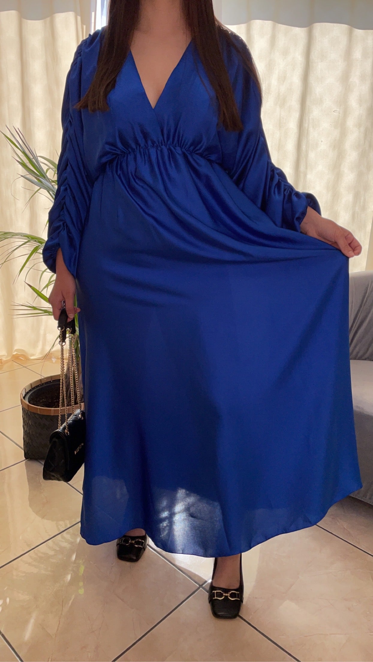 Robe longue satinée